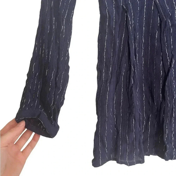 ☀️One the Land Women’s Blue with Metallic Stripes Romper - Picture 3 of 6